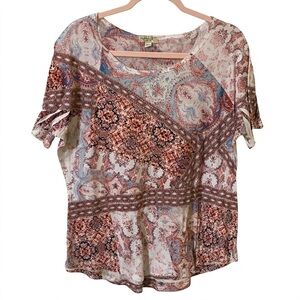 One World Paisley Mixed Print Short Sleeve Top - Size XL